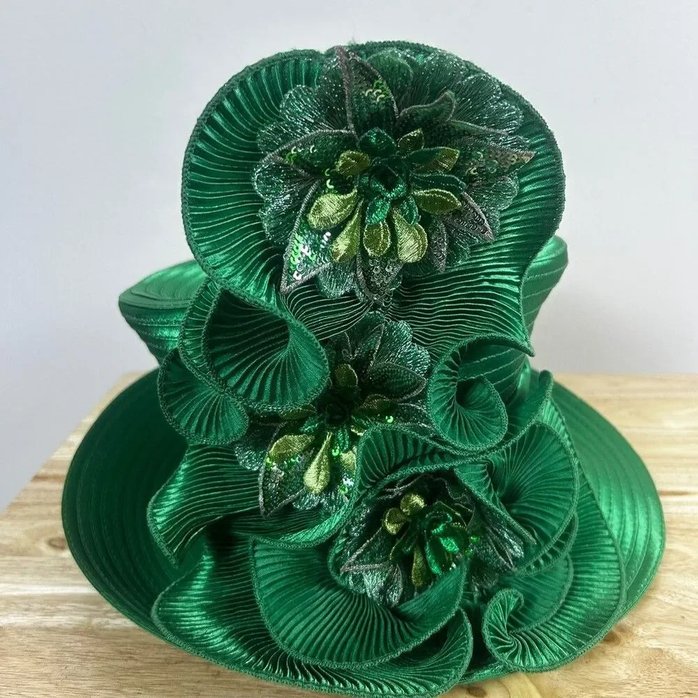 Whittall and Shon Green Church Hat Womens Fascinator Kentucky Derby Floral